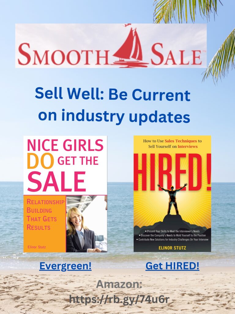 Nice Girls DO Get the Sale is an International Best-Seller and Evergreen: 
A Classic! https://amzn.to/39QiVZw

HIRED! How To Use Sales Techniques To Sell Yourself On Interviews is a best seller. https://amzn.to/33LP2pv and helped many to secure the job they desired

Visit Elinor Stutz's Author Page on Amazon: https://www.amazon.com/Elinor-Stutz/e/B001JS1P8S  