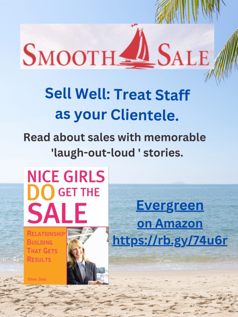 Nice Girls DO Get the Sale is an International Best-Seller and Evergreen: 
A Classic! https://amzn.to/39QiVZw

HIRED! How To Use Sales Techniques To Sell Yourself On Interviews is a best seller. https://amzn.to/33LP2pv and helped many to secure the job they desired

Visit Elinor Stutz's Author Page on Amazon: https://www.amazon.com/Elinor-Stutz/e/B001JS1P8S  