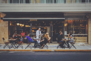 Outdoor seating attracts the active.