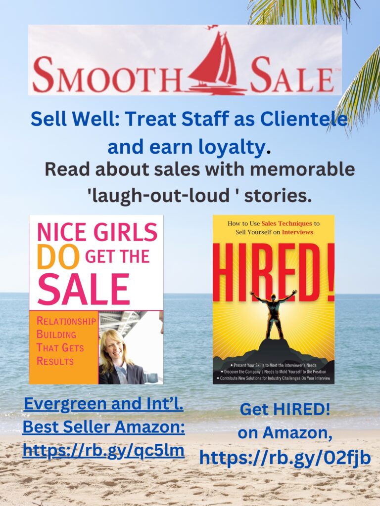 Nice Girls DO Get the Sale is an International Best-Seller and Evergreen: 
A Classic! https://amzn.to/39QiVZw

HIRED! How To Use Sales Techniques To Sell Yourself On Interviews is a best seller. https://amzn.to/33LP2pv and helped many to secure the job they desired

Visit Elinor Stutz's Author Page on Amazon: https://rb.gy/fk48l 