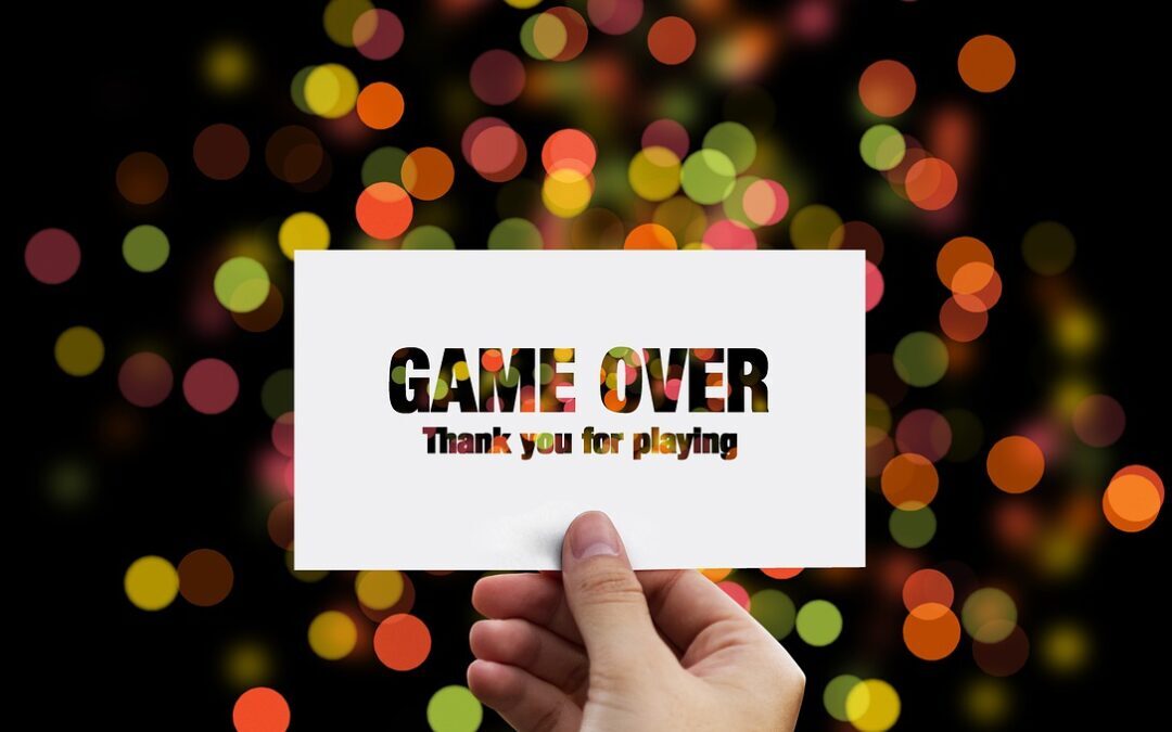 A Game Over digital artwork being help a person